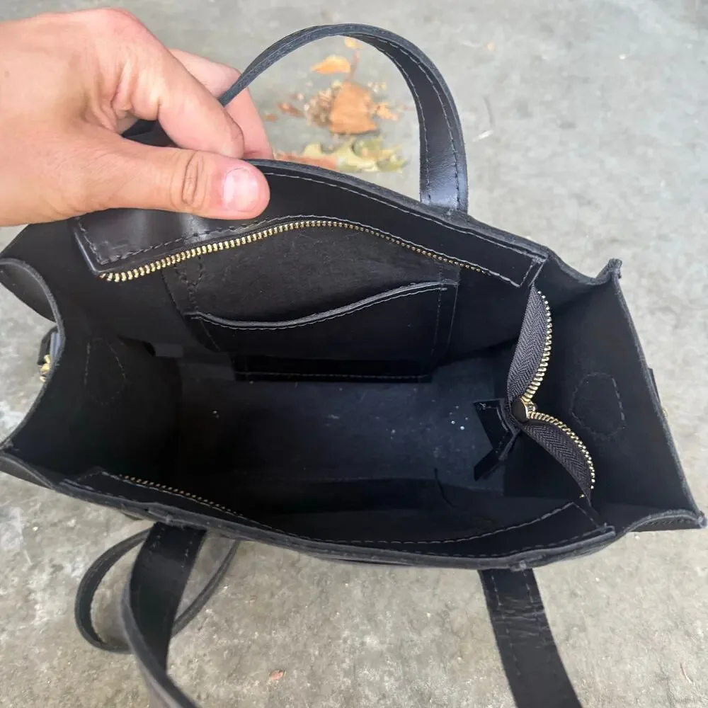 Portland Leather Goods Lola Black Handle Crossbody Detachable Strap Gold
